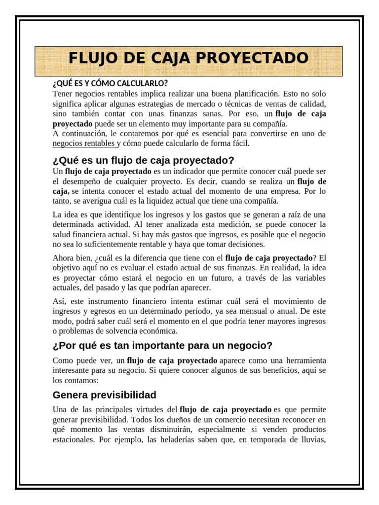 Cómo Calcular el Flujo de Caja Proyectado | PDF | Presupuesto | Flujo ...