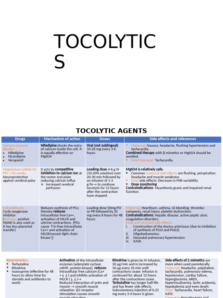 Tocolytic Agents: Mechanisms & Side Effects | PDF | Drugs | Pharmacology