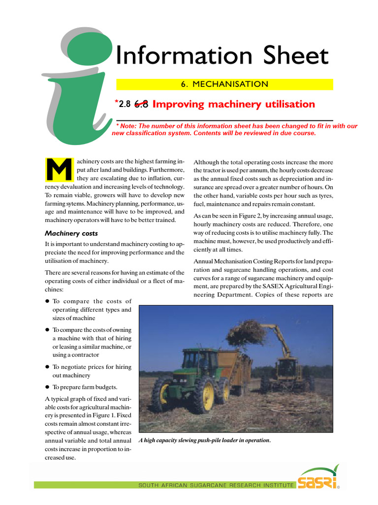 2.8 Improved Machinery Utilisation Old 6.8 | PDF | Sugarcane | Machines