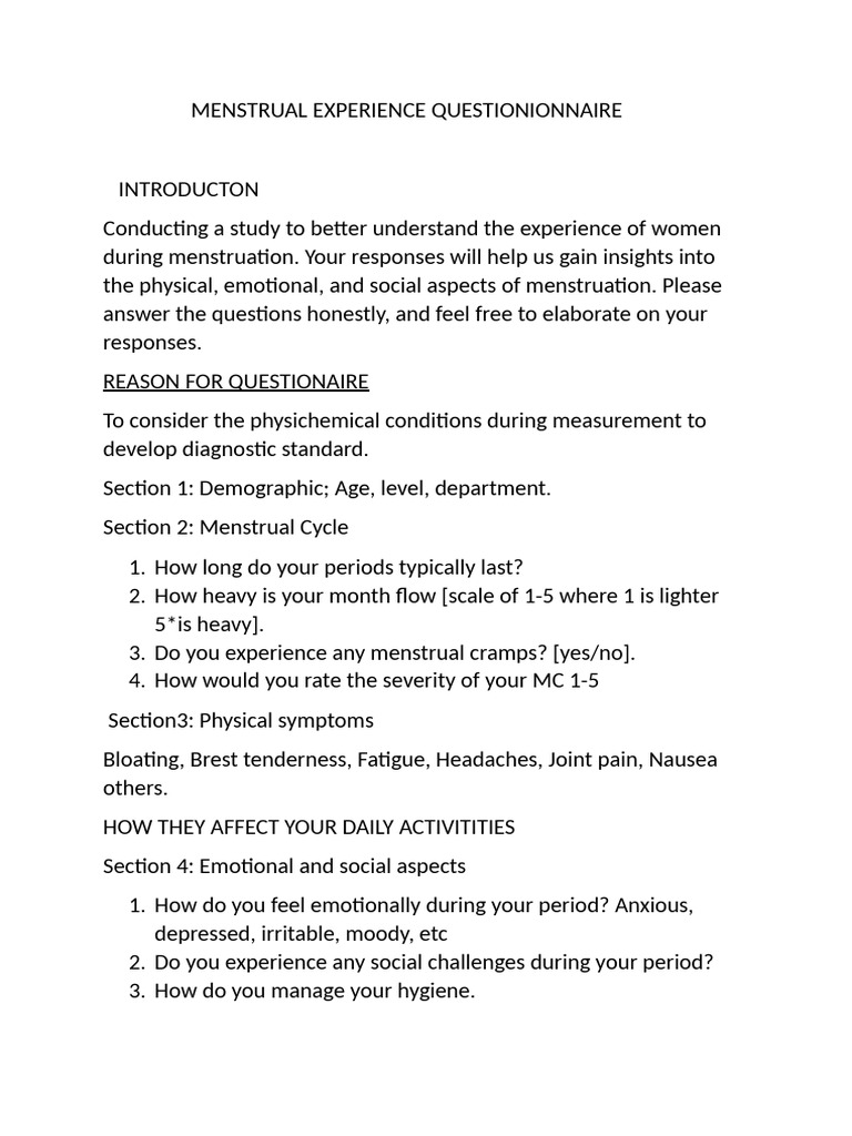 Menstrual Experience Questionnaire Insights | PDF