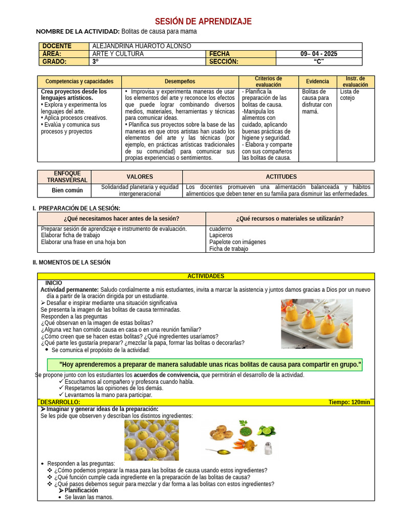 SESIÓN DE APRENDIZAjE DE ARTE Y CULTURA DIA 09 - 4 | PDF | Evaluación ...