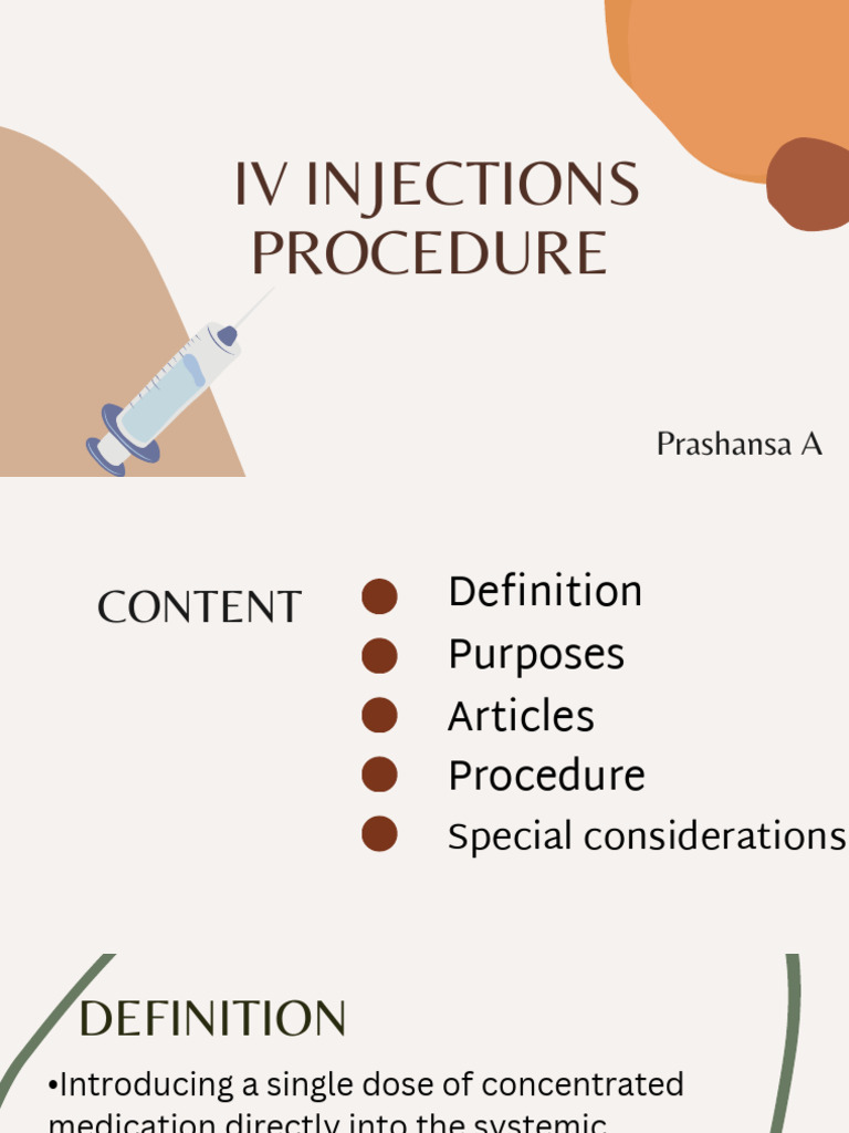 IV Injection Procedure Guide | PDF | Intravenous Therapy | Syringe