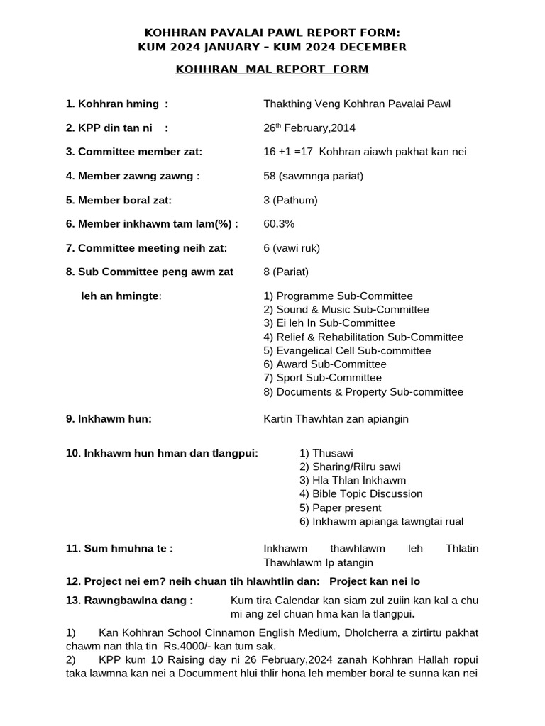Kohhran Pavalai Pawl Annual Report 2024 | PDF