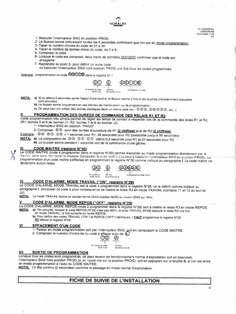 Programmation des Codes de Relais R1 et R2 | PDF