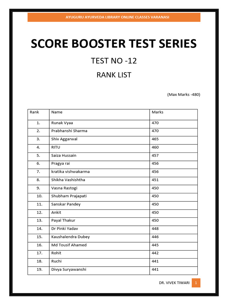 Score Booster Test Series Test No 12 | PDF