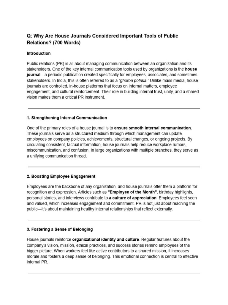 Importance of House Journals in PR | PDF | Employment | Corporate ...
