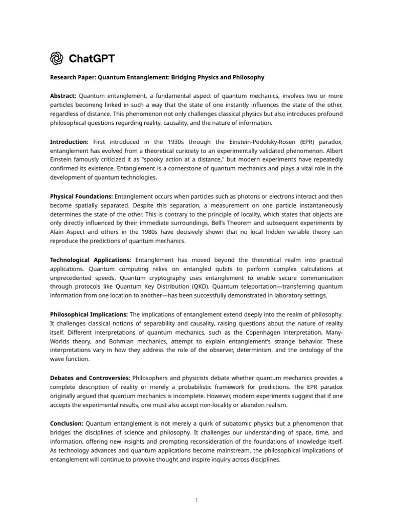 Quantum Entanglement Philosophy | PDF | Quantum Entanglement | Quantum ...