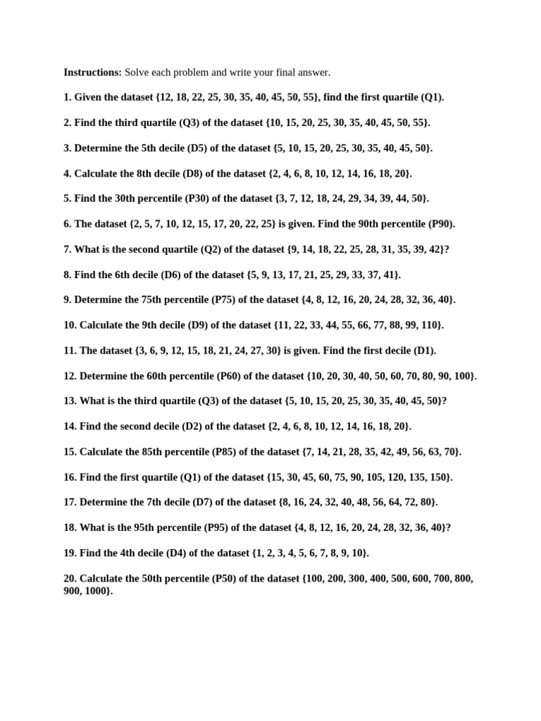 Statistical Measures: Quartiles, Deciles, Percentiles | PDF