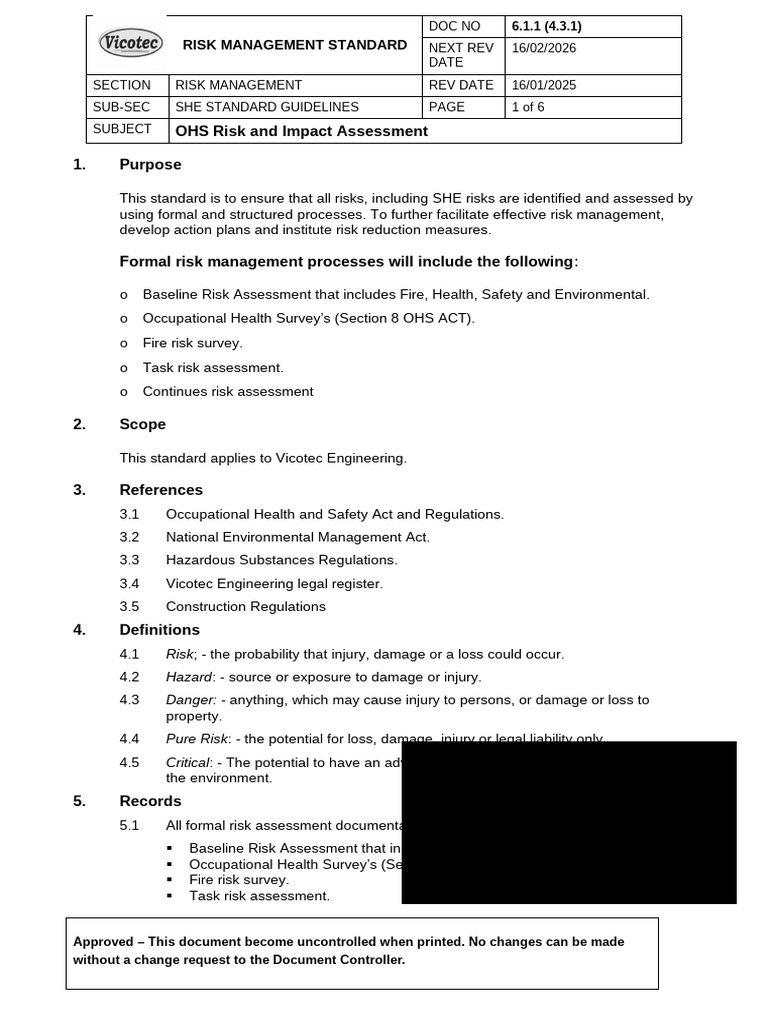 SHE. 6.1.1 OHS Risk & Impact Assessment (4.3.1 | PDF | Occupational ...