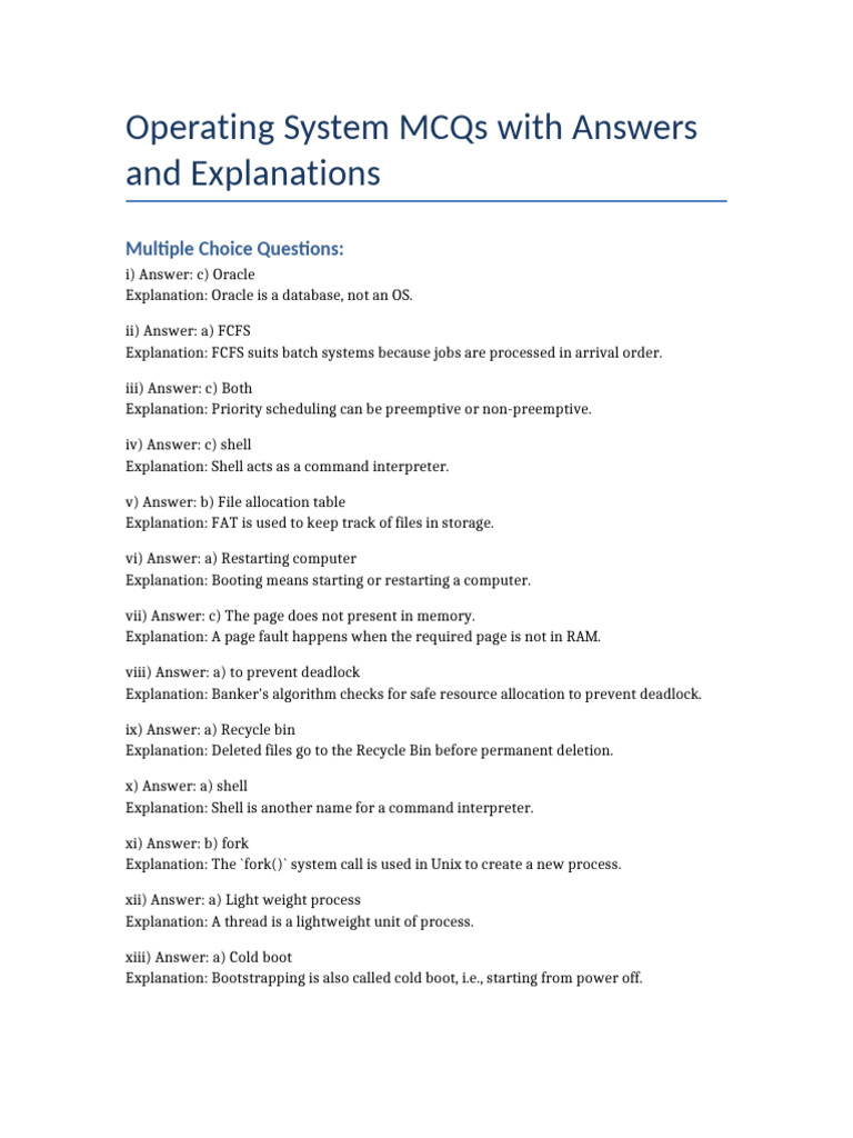 OS MCQs with Answers and Explanations | PDF | Process (Computing ...