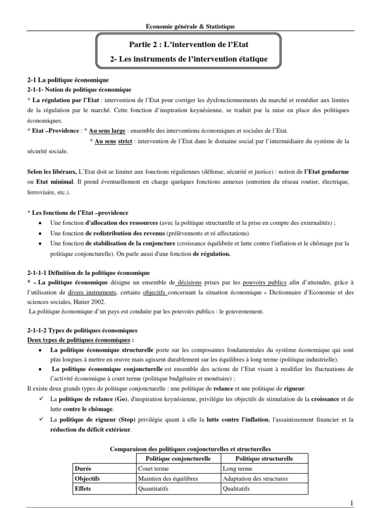 L Intervention De L Etat Dans L Economie Stmg L'Intervention de L'etat | PDF | Inflation | Politique économique