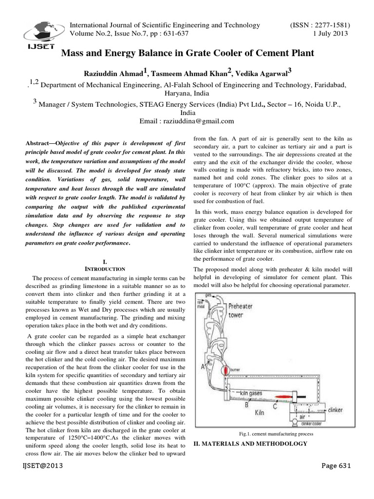 Mass and Energy Balance in Cement Grate Cooler | PDF | Heat Transfer | Heat
