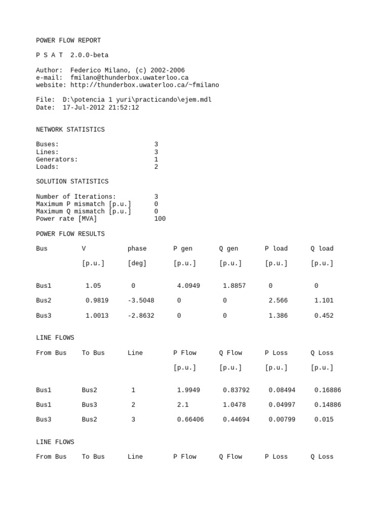 Power Flow Analysis Report 2012 | PDF
