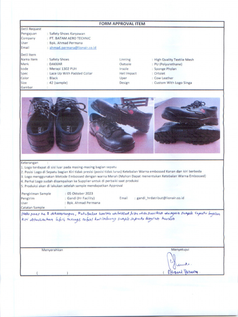 Form Approval Item - Safety Shoes Karyawan | PDF