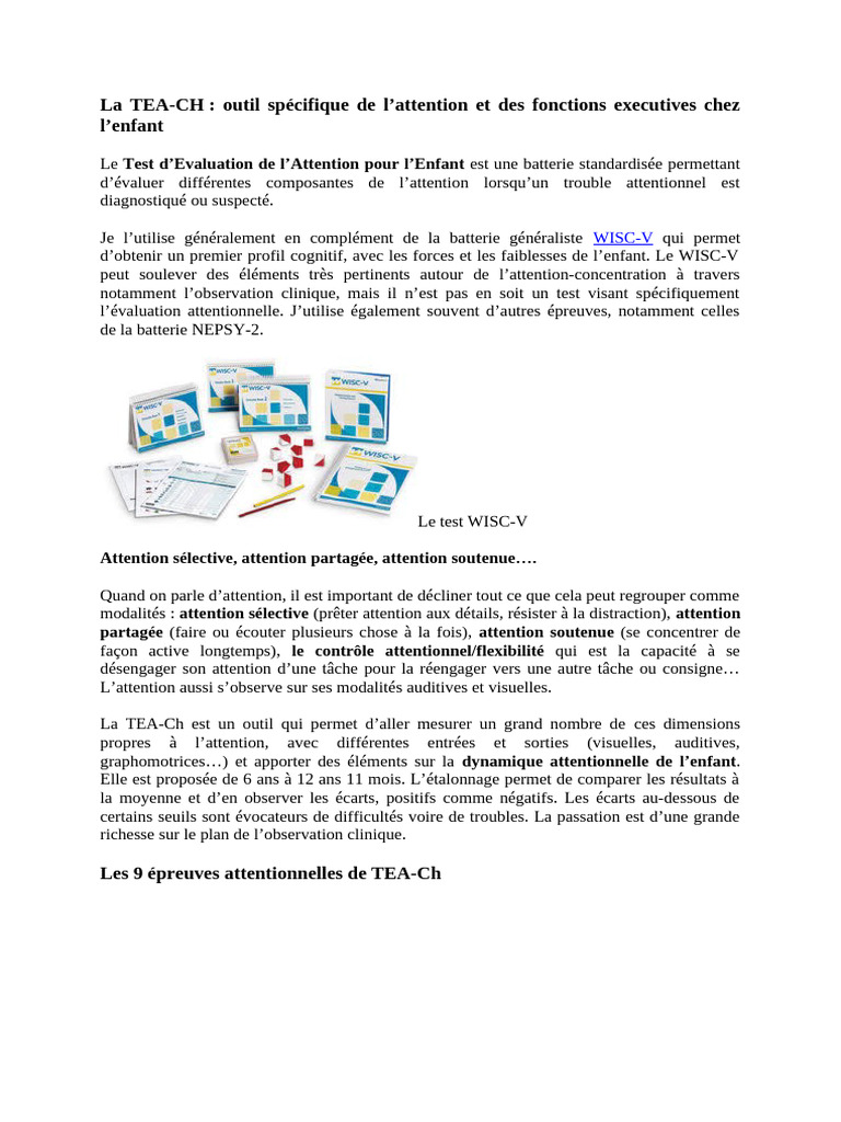 Outil TEA-CH pour évaluer l'attention enfant | PDF | Attention ...