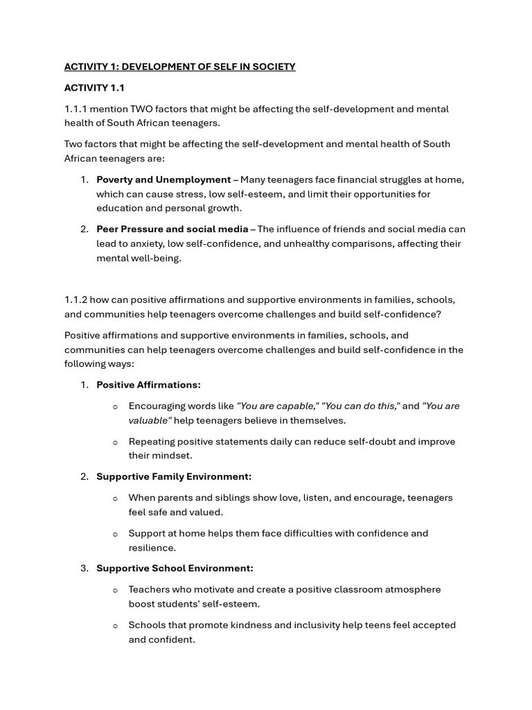 Teen Mental Health and Self-Esteem Factors | PDF | Self Esteem | Mental ...