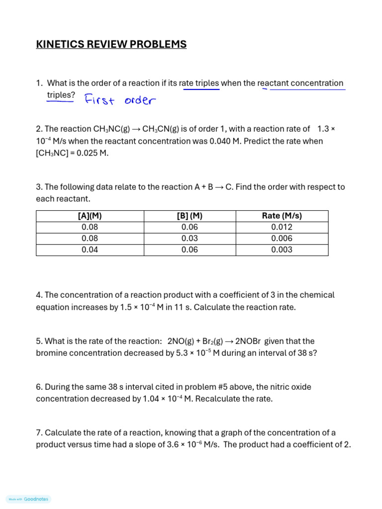 Kinetics+Review+Problems+2024 (1) | PDF | Reaction Rate | Chemical ...