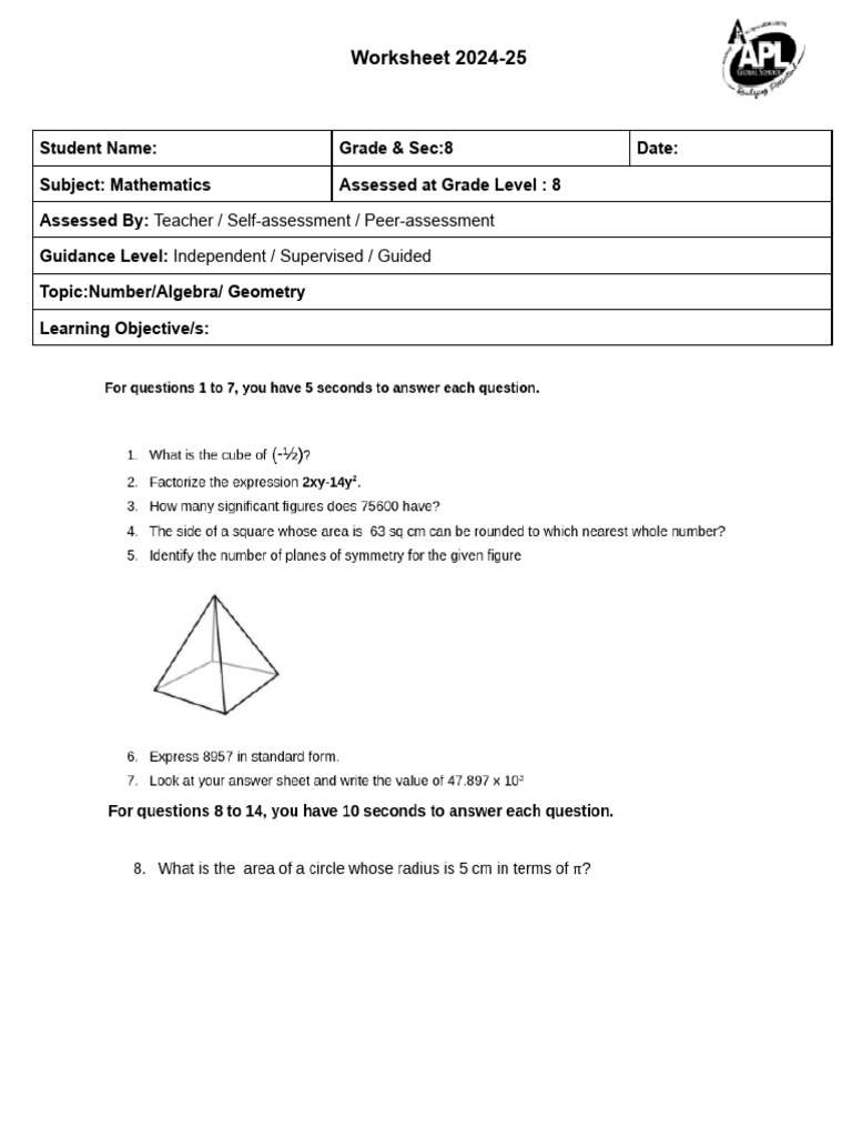 Revision WS-No 1-Gr 8 Mental Math-24-25 | PDF