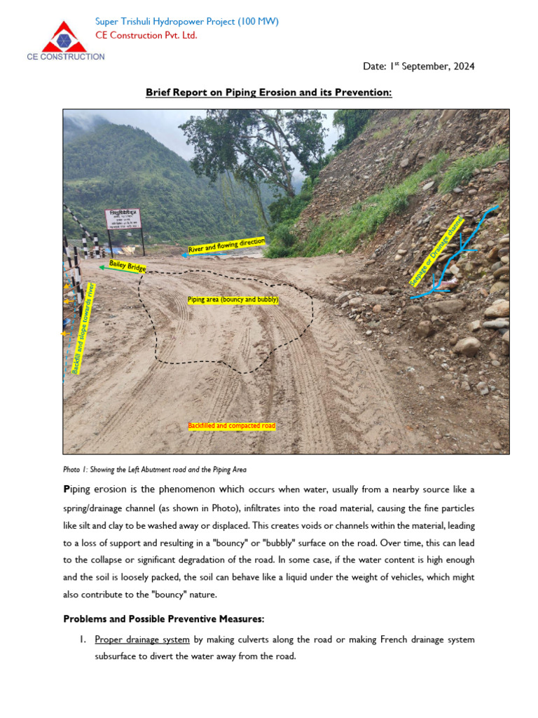 Piping Erosion - Left Bank Road - 2024!09!01 | PDF | Road | Erosion