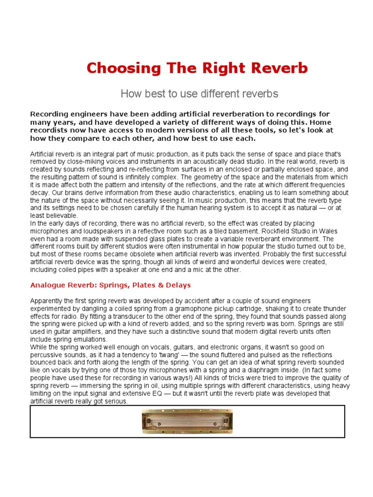 Choosing the Best Reverb Types | PDF | Microphone | Loudspeaker