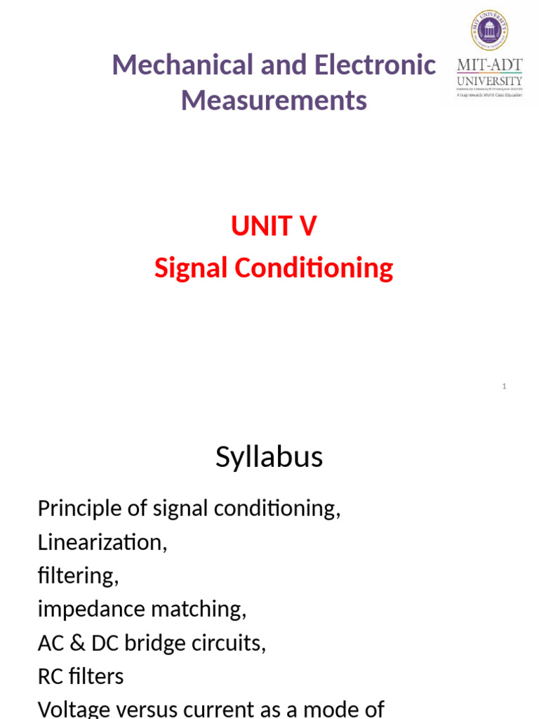 Unit V - Signal Conditioning | PDF | Amplifier | Electronic Filter