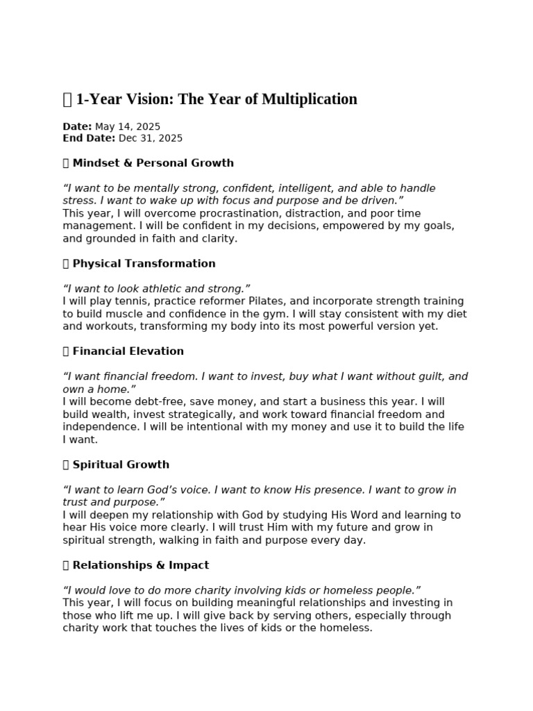 1 Year Vison | PDF