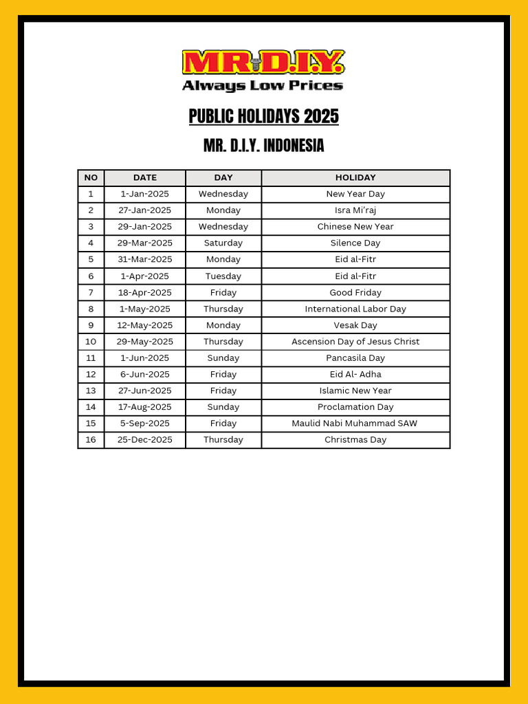 Indonesia Public Holidays 2025 | PDF