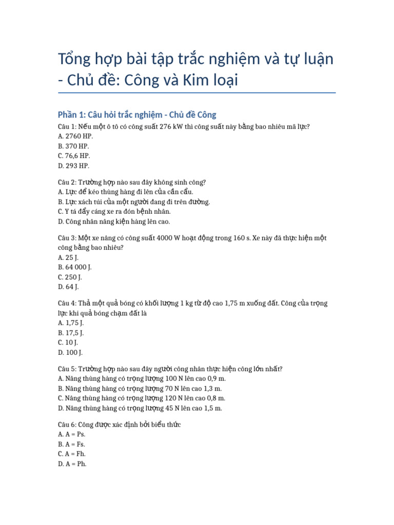 Tong Hop Bai Tap Cong Va Kim Loai Lop6 FULL | PDF