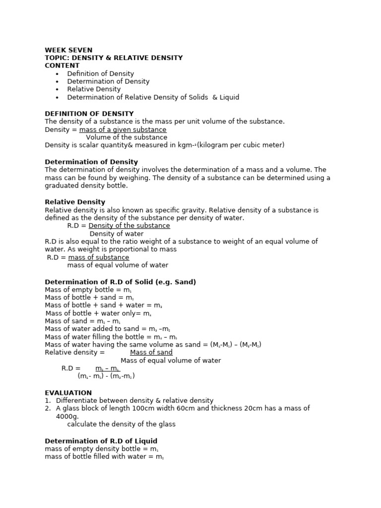 Density and Relative Density | PDF | Density | Weight