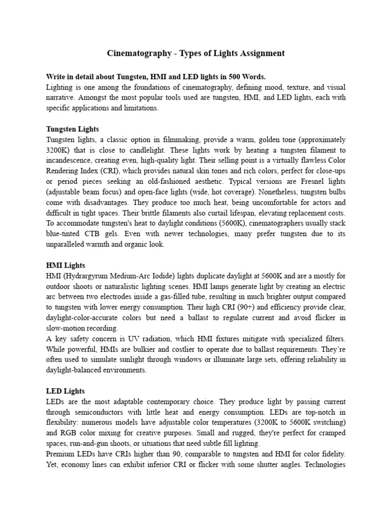 Types of Cinematic Lighting Explained | PDF | Incandescent Light Bulb ...