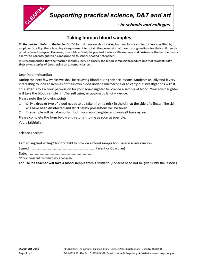 Guidelines for Student Blood Sampling | PDF