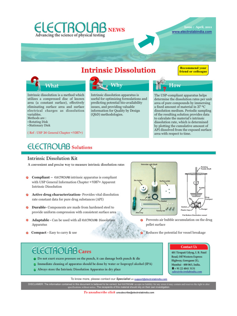 Intrinsic Dissolution Testing Apparatus | PDF | Solvation