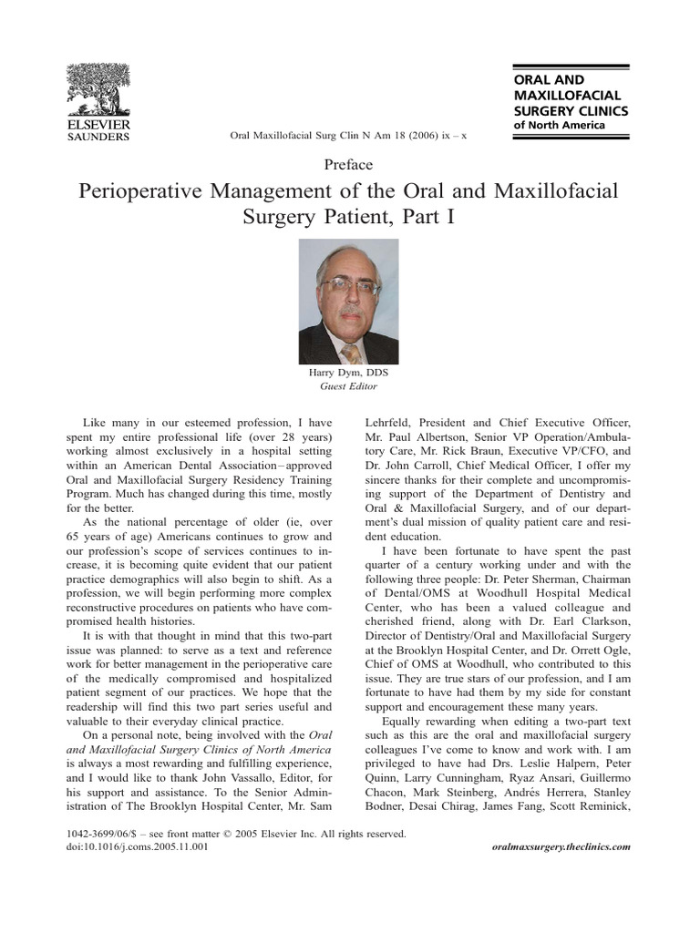 Perioperative Care in OMS Practice | PDF | Oral And Maxillofacial ...