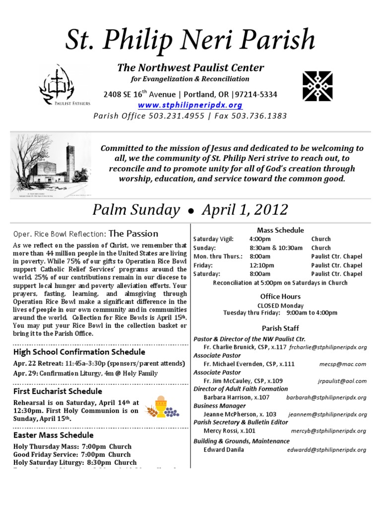 St. Philip Neri Parish Palm Sunday April 1, 2012 PDF Mass (Liturgy