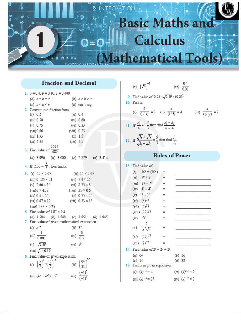 683bf8a9e0f5005790637977 - ## - Basic Maths & Calculus Questions PDF ...