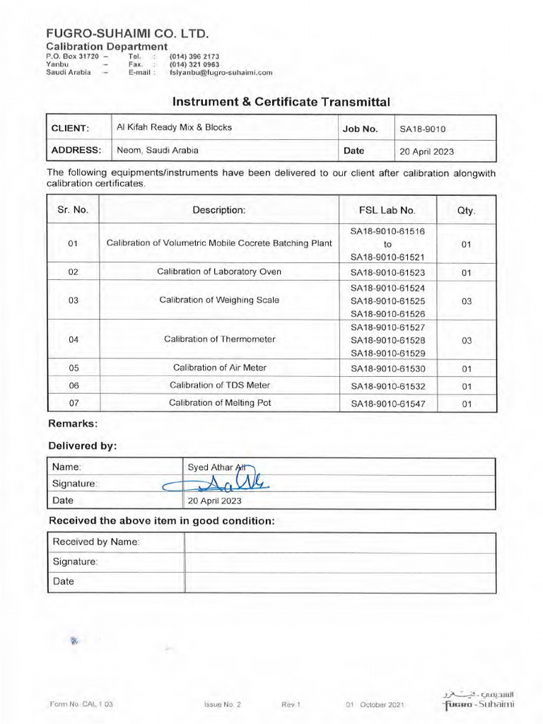 VBP & Lab Calibration Report April 2023 | PDF