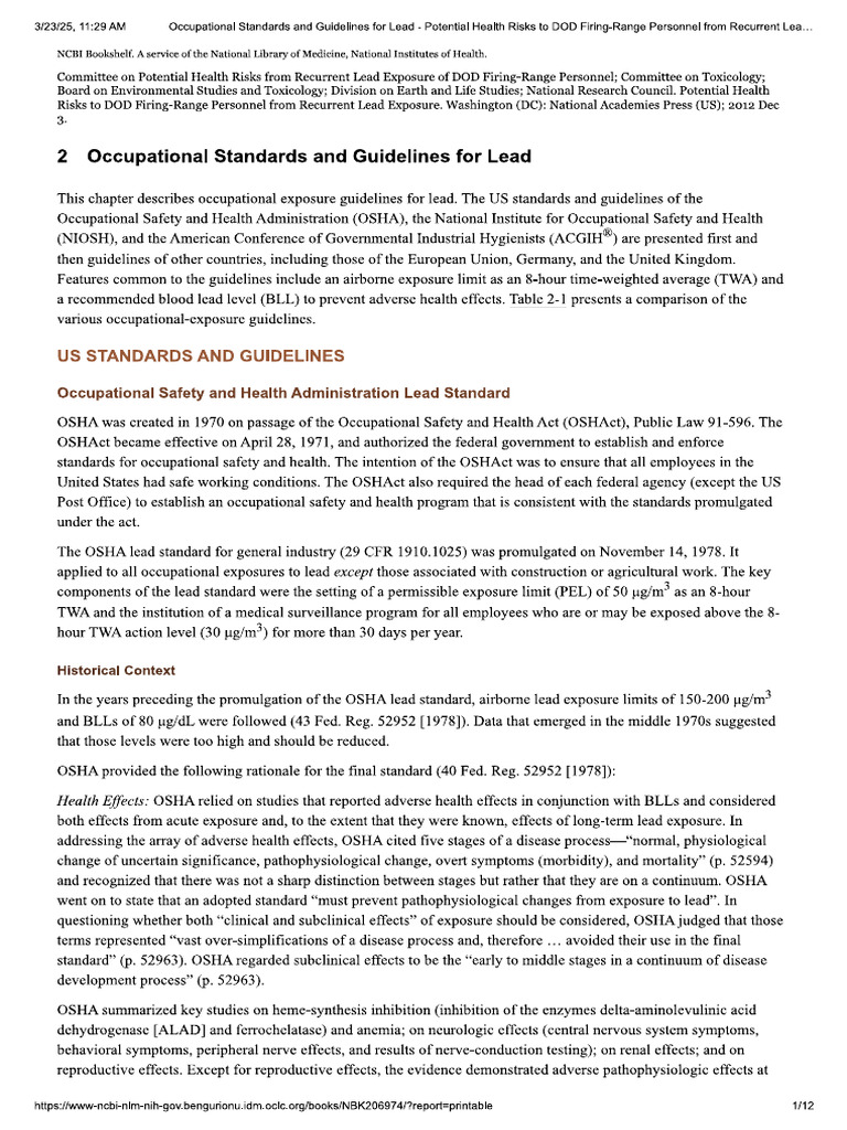 Occupational Guidelines For Lead | PDF