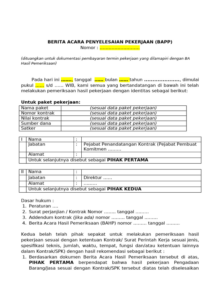 BAPP dan Form 12BA Pekerjaan Selesai | PDF