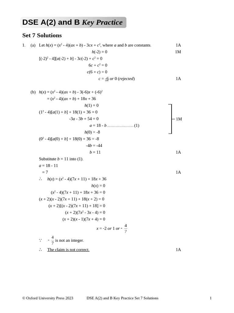 DSE A(2) and B Practice Set 7 Solutions | PDF | Mathematical Analysis ...