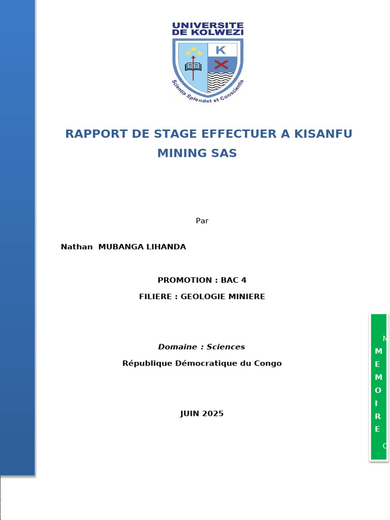 Rapport de Stage à Kisanfu Mining SAS | PDF | Exploitation minière ...