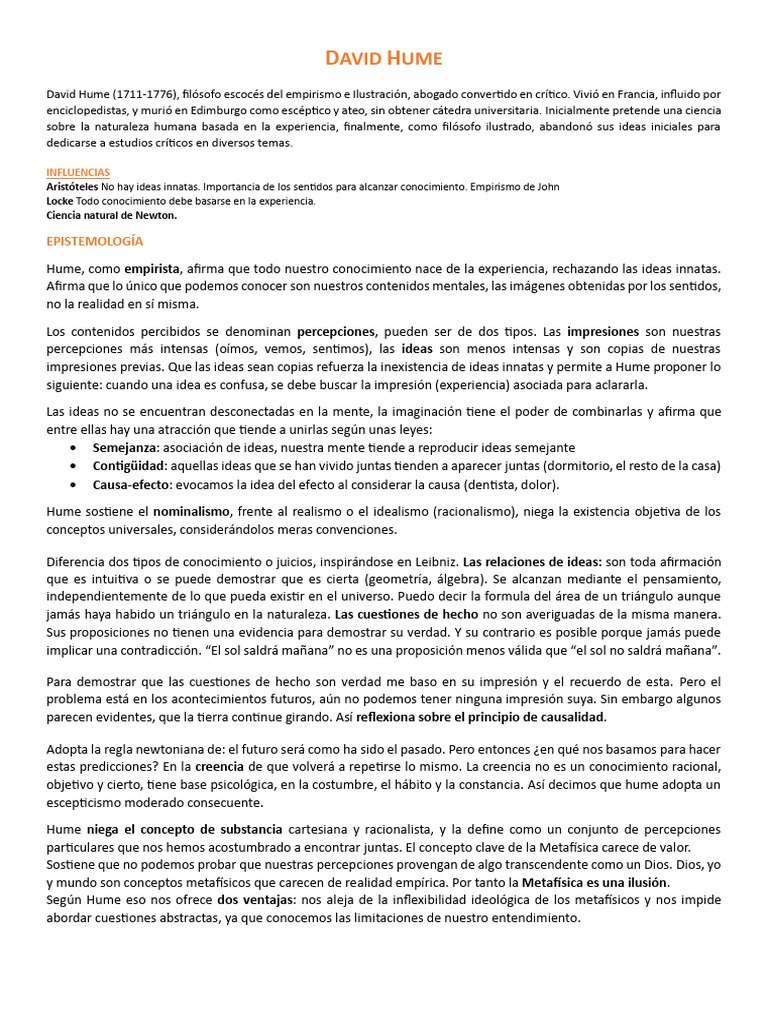 Hume y la Rechazo de Ideas Innatas | PDF | David Hume | Empirismo