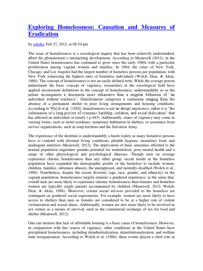 Causes and Solutions for Homelessness | PDF | Homelessness | Social ...