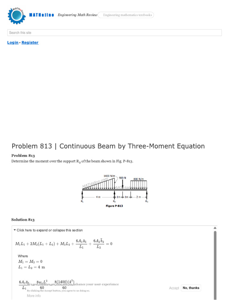 Problem 813 - Continuous Beam by Three-.. | PDF