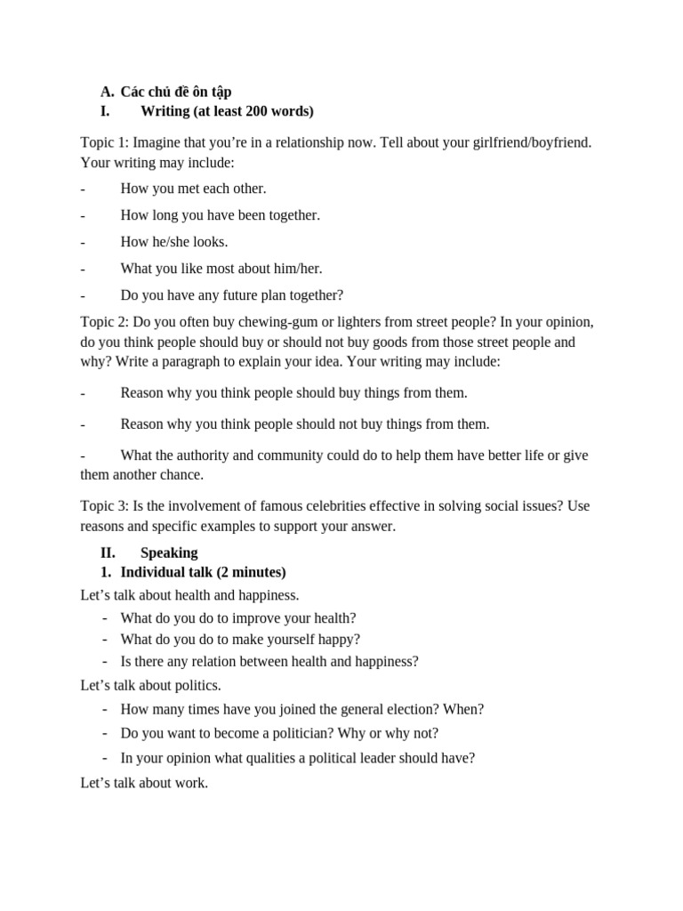 Writing and Speaking Topics for Students | PDF
