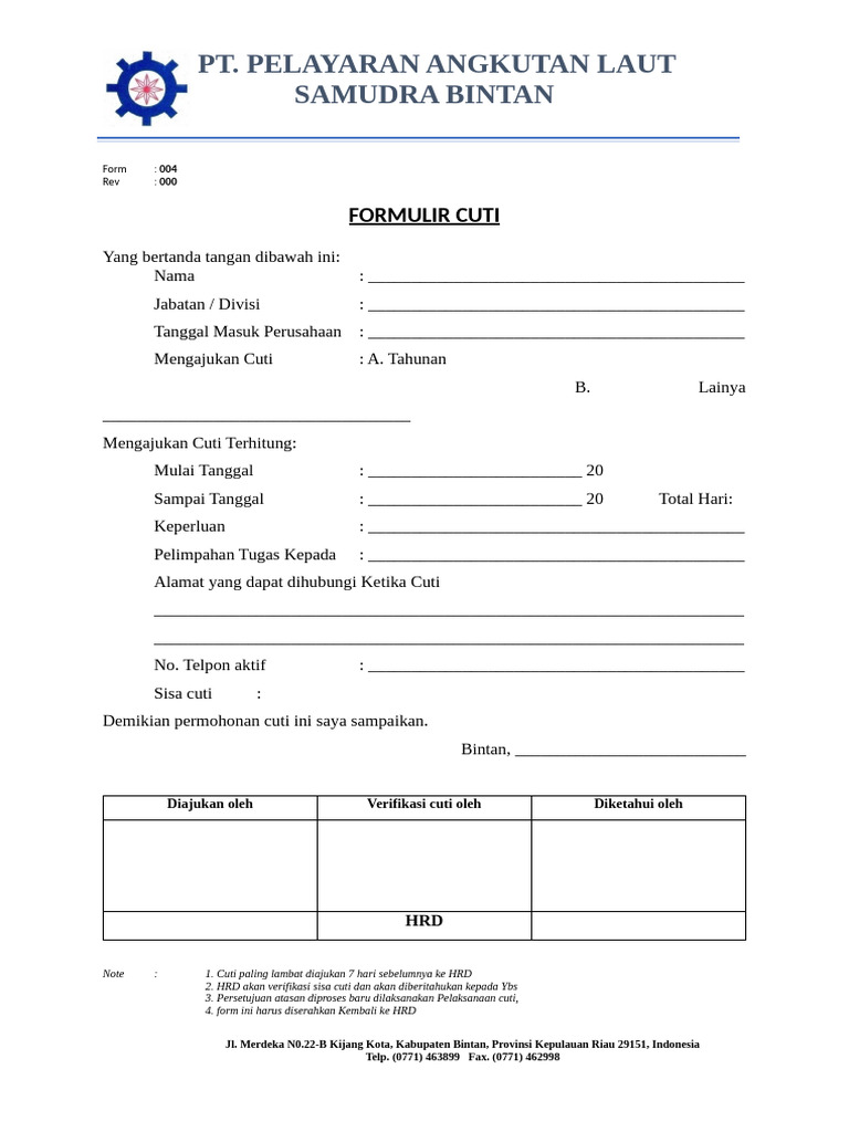 Formulir Permohonan Cuti Karyawan | PDF