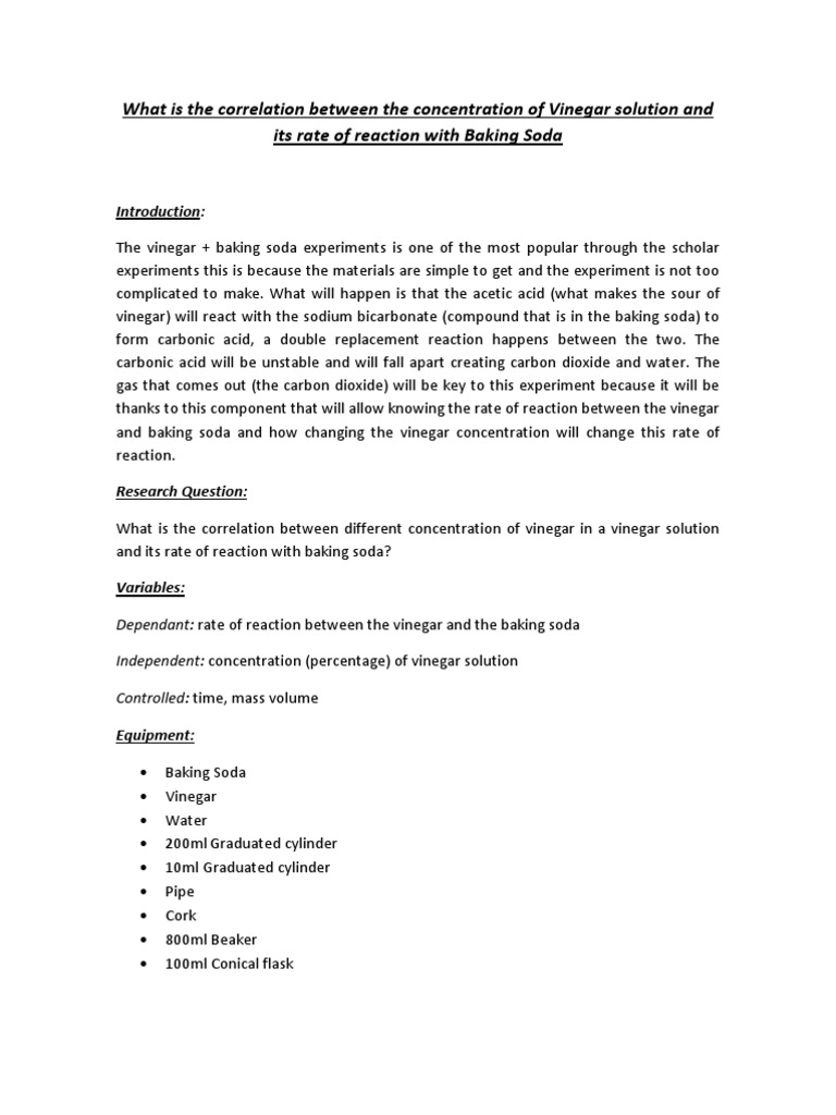 Science Rate of Reaction Vinegar + Baking Soda Vinegar Sodium