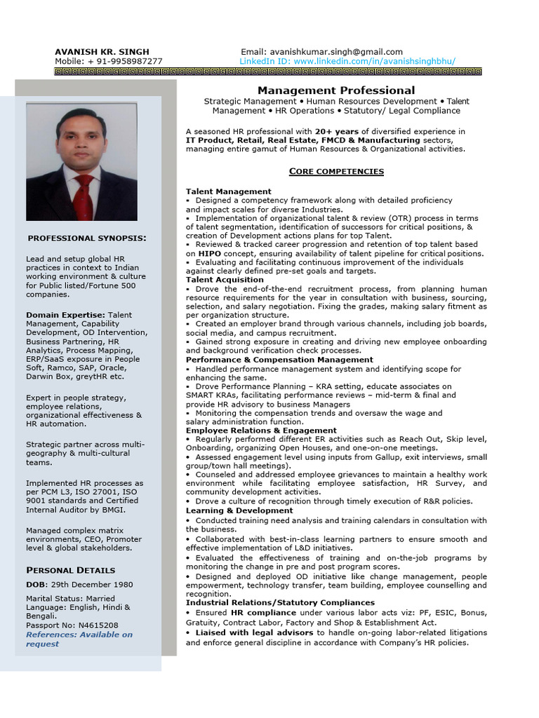 Experienced HR Professional Overview | PDF | Human Resource Management ...