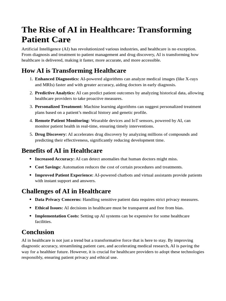 The Rise of AI in Healthcare | PDF