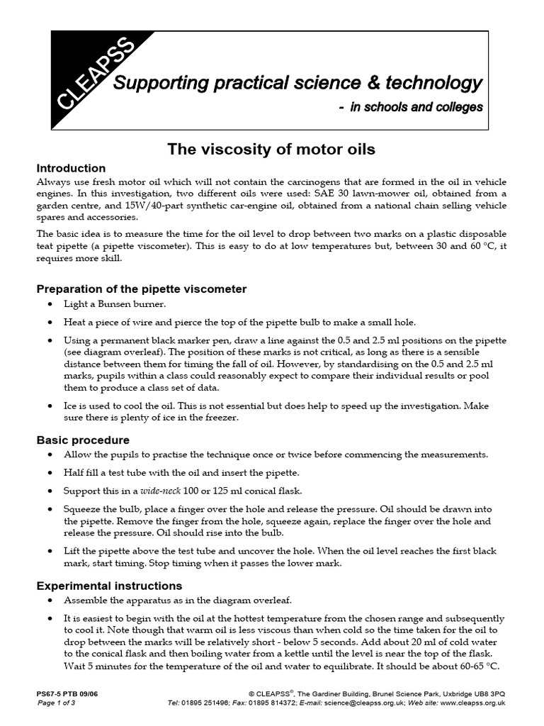 PS067e Viscosity of Motor Oils | PDF | Motor Oil | Continuum Mechanics