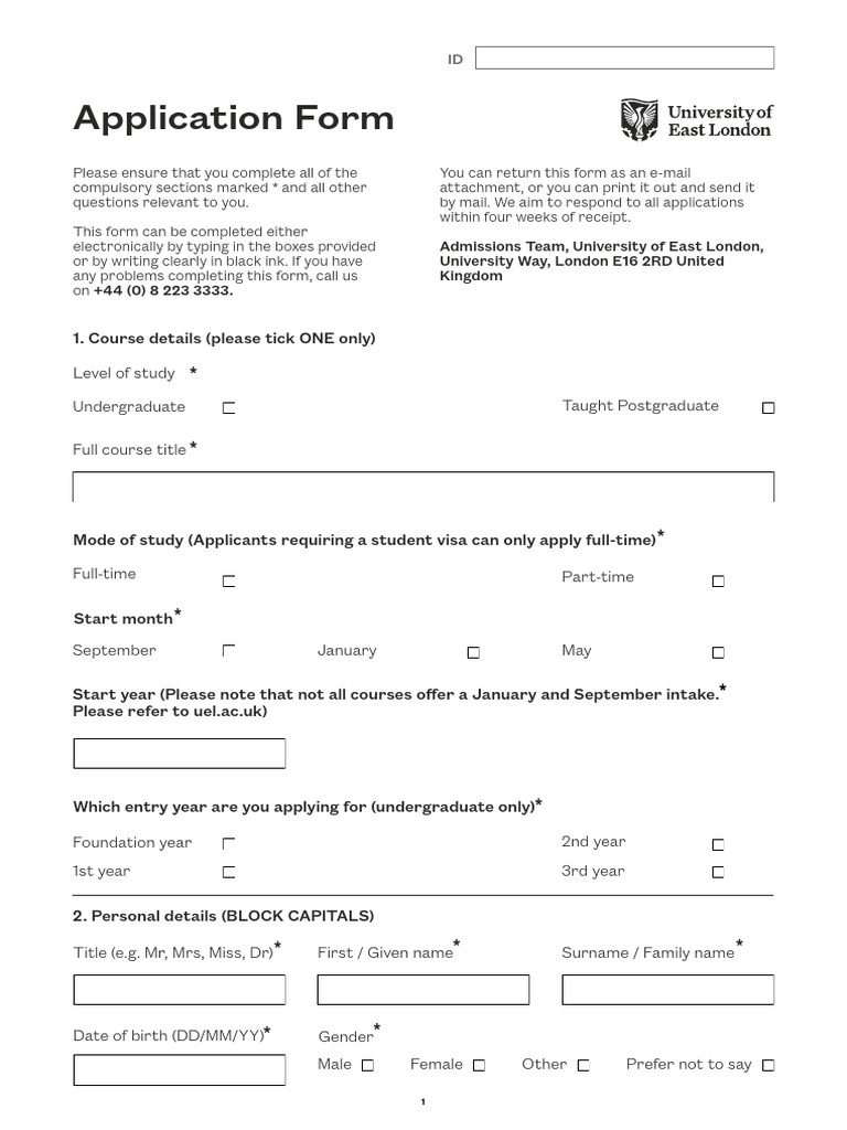 UEL Undergraduate Application Form | PDF